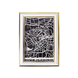 Картина Карта объемная Санкт-Петербурга 13х18 см чёрно-белая в белой раме