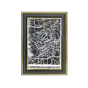 Картина Карта объемная Санкт-Петербурга 13х18 см чёрно-белая в чёрной раме