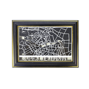 Картина Карта объемная Санкт-Петербурга 18х13 см чёрно-белая в чёрной раме