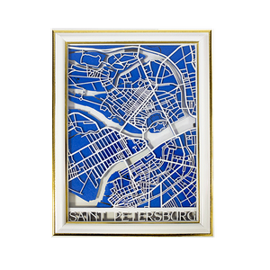 Картина Карта объемная Санкт-Петербурга 18х24 см сине-белая в белой раме