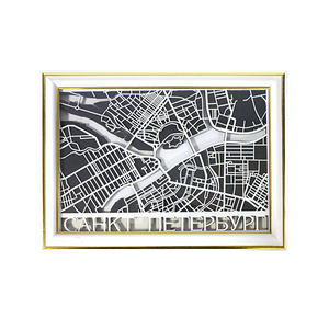 Картина Карта объемная Санкт-Петербурга 24х18 см чёрно-белая в белой раме
