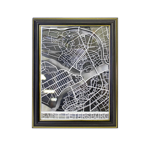 Картина Карта объемная Санкт-Петербурга 18х24 см чёрно-белая в чёрной раме