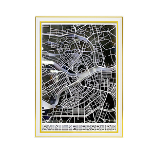 Картина Карта объемная Санкт-Петербурга 24х33 см чёрно-белая в белой раме