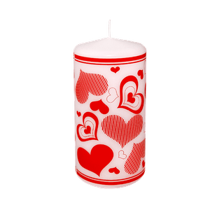 Свеча подарочная с сердечками 12 см время горения 35 часов бело-красная