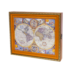 Ключница Прем на 9 крючков 30х25 см Карта мира вишня