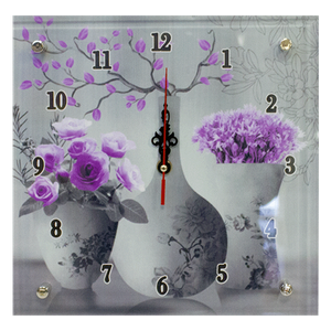 Часы 28х28 см Пурпурные цветы в вазах бесшумный механизм