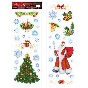 Наклейки новогодние Дед Мороз Елка 38 элементов