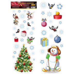 Наклейки новогодние Снеговик Елка 46 элементов