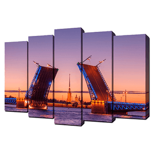 Пятимодуль 125х80 см Дворцовый мост вид на Петропавловскую крепость