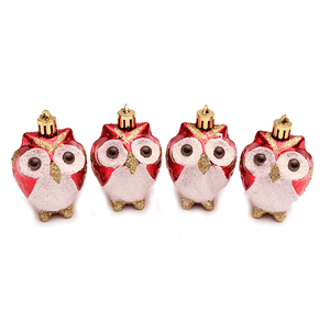 Елочные игрушки Совята Набор 4 шт 7 см красно-золотые с золотом