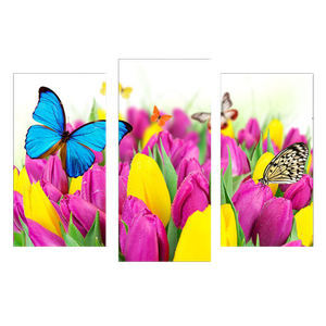 Модульная картина 98х61 см Бабочки на тюльпанах