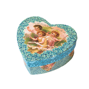Коробочка подарочная Сердце 12х11 см Ангелочки голубая малая