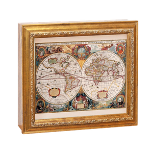 Ключница 4 крючка 30х25 см Карта мира под бронзу