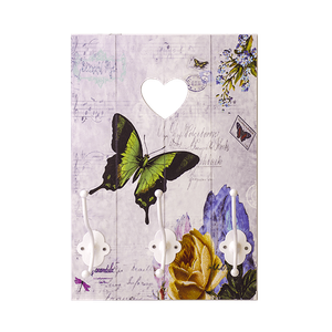 Вешалка-картина 3кр Прованс Бабочка(зелёная) и розы 23,5х34см