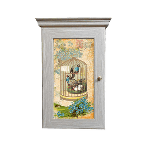 Ключница Классика на 5 крючков 20х28 см Винтаж Птицы в клетке выбеленный дуб