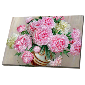 Постер 34х24 см Розовые и белые пионы в вазе