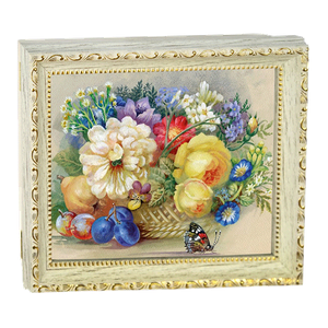 Ключница Модерн на 5 крючков 30х25 см Букет в корзине выбеленный дуб