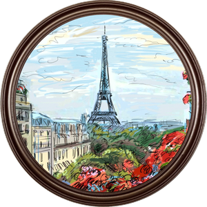 Картина в круглой раме 48х48 см Эйфелева башня