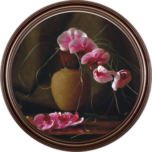 Картина в круглой раме 48х48 см Орхидея в вазе