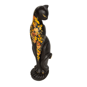 Кошка Грация 42 см роспись Оранжевые цветы черная