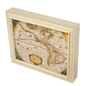 Ключница 4 крючка 30х25 см Карта мира выбеленный дуб