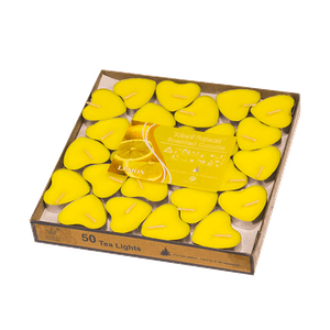 Свеча чайная Сердце Набор 50 шт аромат Лимон желтые