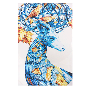 Постер 60х90 см Олень и птицы ярко-голубой