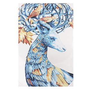 Постер 60х90 см Олень и птицы приглушенный голубой
