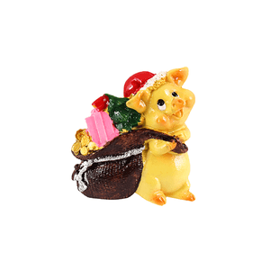 Магнит новогодний Свинка с мешком подарков 4 см цветной