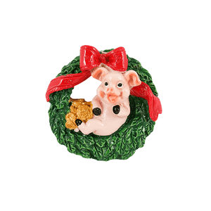 Магнит новогодний Свинка в рождественском венке 5,5 см цветной