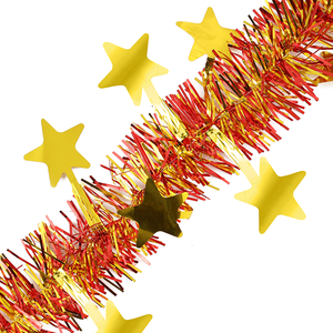 Новогоднее украшение Мишура со звездами 200 см красная с золотом