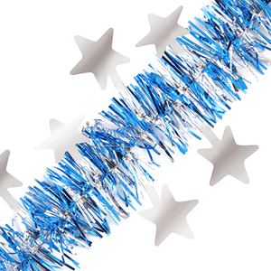 Новогоднее украшение Мишура со звездами 200 см синяя с серебром