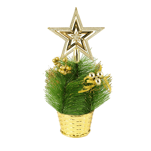 Елка декоративная со звездой 23 см зеленая с золотом
