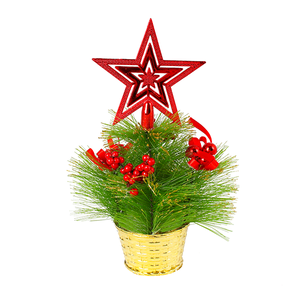 Елка декоративная со звездой 23 см зеленая красная с золотом
