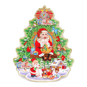 Плакат новогодний Дед Мороз и елка 26х32 см объемный