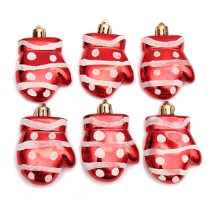 Елочные игрушки Рукавички Набор 6 шт 7 см красно-золотые обсыпка