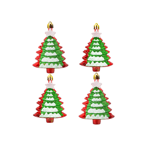 Елочные игрушки Елки Набор 4 шт 10 см красно-белые с зеленым