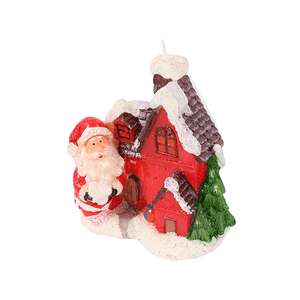 Свеча новогодняя Дед Мороз у домика 10 см цветная