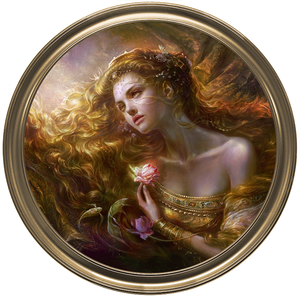 Картина в круглой раме 49х49 см Девушка Портрет бронзовая рама