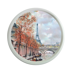 Картина в круглой раме 48х48 см Париж Осень белая рама