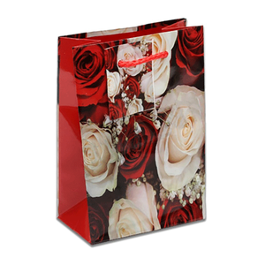 Пакет подарочный Букет красно-белых роз 11,5х14,5 см