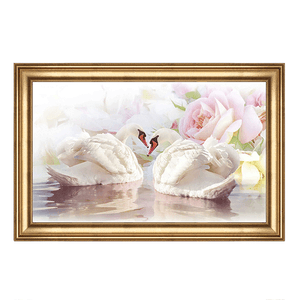 Картина Лебеди и роза 113х73 см золотая рама