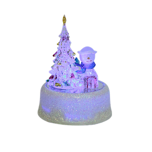 Ёлка Снеговик и подарок 15 см подсветка музыкальная вращающиеся