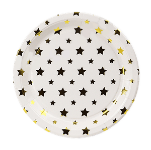 Тарелки одноразовые Набор 6 шт 18 см Звезды золотое тиснение
