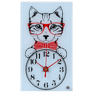 Часы настольные Кот в красных очках 13х22 см белый фон