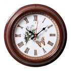 Часы настенные 21 см Ландыши и бабочка коричневый корпус