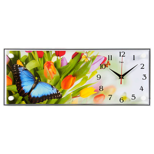 Часы картина Тюльпаны Бабочка 49х19 см