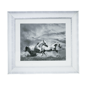 Фотокартина Кони Голоп 45х40 см белая с серебром рама