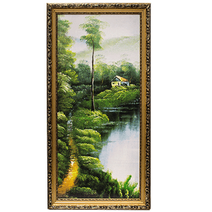 Картина Домик у озера 38х75 см рама под бронзу