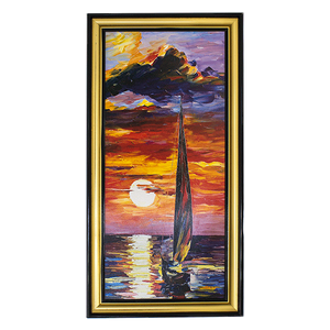 Картина Парусник в закате 40х72 см темная с золотом рама